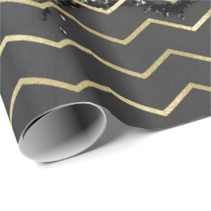 Papel De Regalo Chevron Stripes Gold Purpurina Mármol gris negro