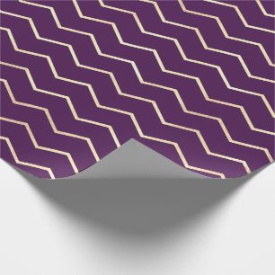 Papel De Regalo Chevron Stripes Line Gold Metallic Violeta Púrpura