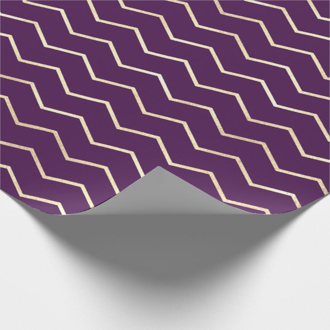 Papel De Regalo Chevron Stripes Line Gold Metallic Violeta Púrpura (Esquina)