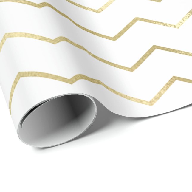 Papel De Regalo Chevron Stripes Lines Gold Metallic Elegante (Esquina del rollo)