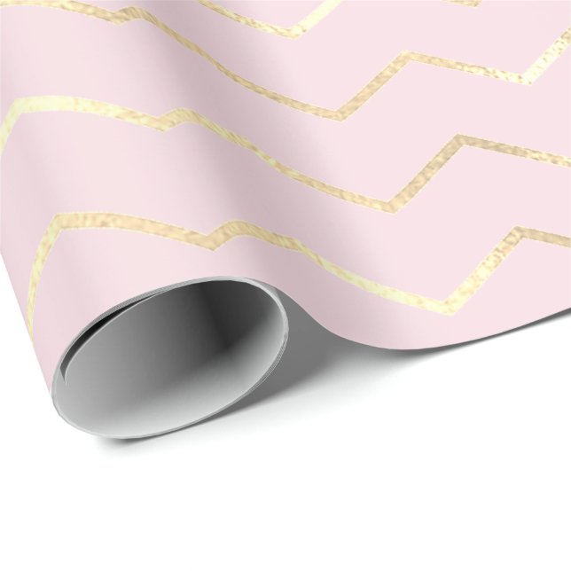 Papel De Regalo Chevron Stripes Lines Gold Metallic Pink Elegante (Esquina del rollo)