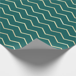 Papel De Regalo Chevron Stripes Lines Gold Metallic Verde azulada 