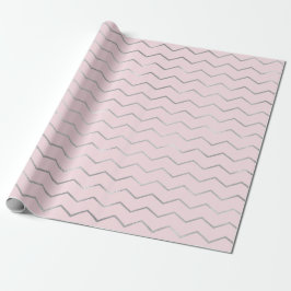 Papel De Regalo Chevron Stripes Lines Plata Rosa Metálico Elegante