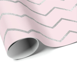 Papel De Regalo Chevron Stripes Lines Plata Rosa Metálico Elegante