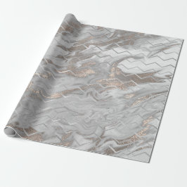 Papel De Regalo Chevron Stripes Marble gris metálico marfil blanco
