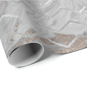 Papel De Regalo Chevron Stripes Marble gris metálico marfil blanco