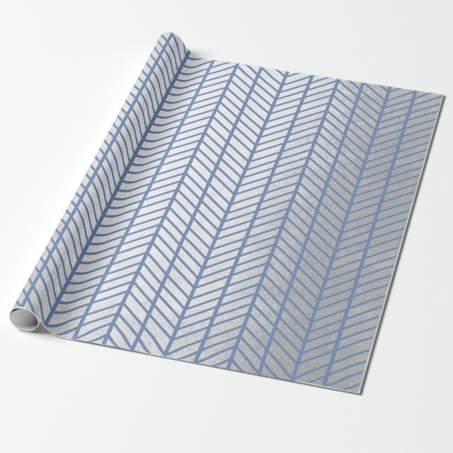 Papel De Regalo Chevron Tiffany Ocean Blue Gray Silver Naval VIP (Desenrollado)