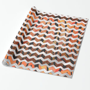 Papel De Regalo Chevron Tiger Hot naranja y Black Print