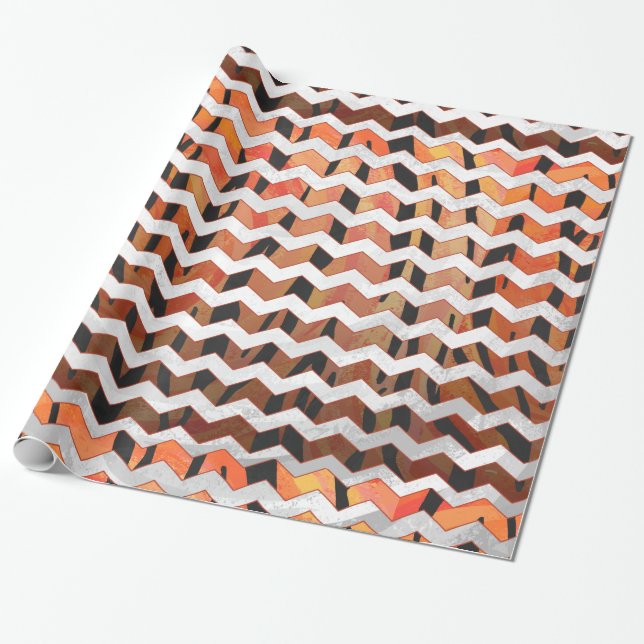 Papel De Regalo Chevron Tiger Hot naranja y Black Print (Desenrollado)