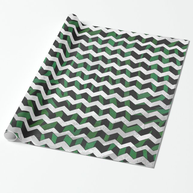 Papel De Regalo Chevron Zebra Black and Green Print (Desenrollado)