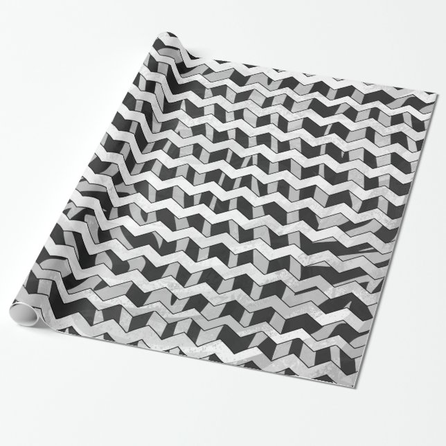 Papel De Regalo Chevron Zebra Negro y Gris (Desenrollado)