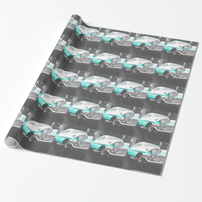 Papel De Regalo Chevy impala de 1958 coche clásico azul brillante (Desenrollado)