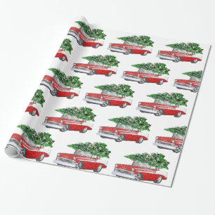Papel De Regalo Chevy vintage con vacaciones de árbol de Navidad
