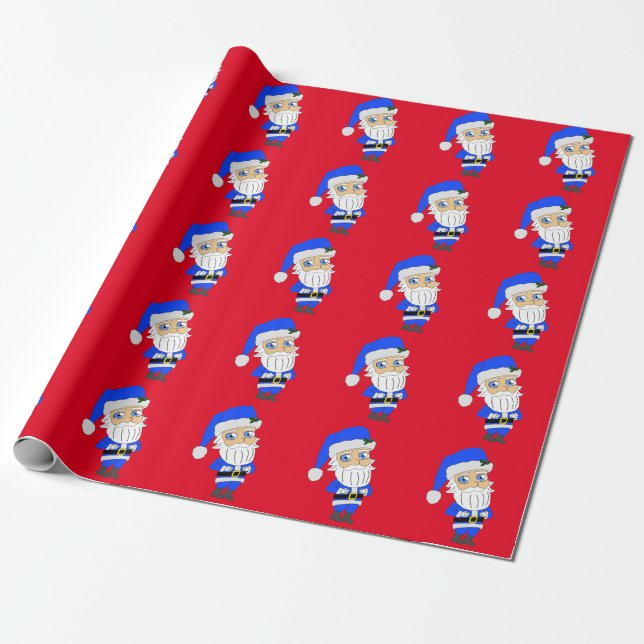 Papel De Regalo Chibi Blue Suit Santa (Desenrollado)