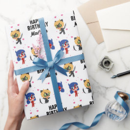 Papel De Regalo Chibi De Gato Y Gato Noir Milagroso