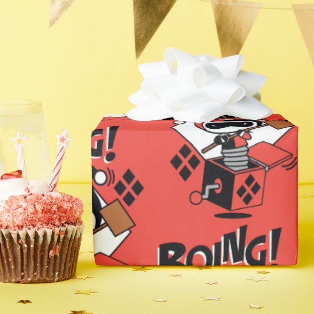 Papel De Regalo Chibi Harley-Quinn-In-A-Box Con Martillo (Fiesta de cumpleaños )