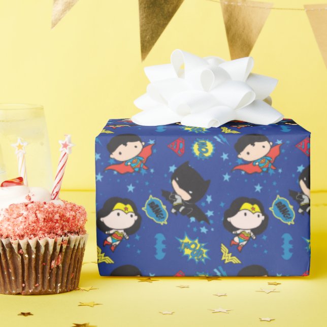 Papel De Regalo Chibi Wonder Woman, Superman y Batman Pattern (Fiesta de cumpleaños )
