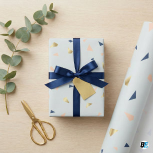 Papel De Regalo Chic Abstract Terrazzo Hoja de Oro Falso y Azul Ma