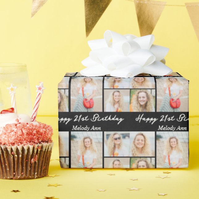 Papel De Regalo Chic Black Happy Birthday Photo Collage (Fiesta de cumpleaños )