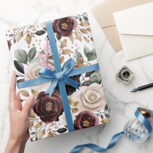 Papel De Regalo Chic Burgundy Cream Bridal Shower Floral