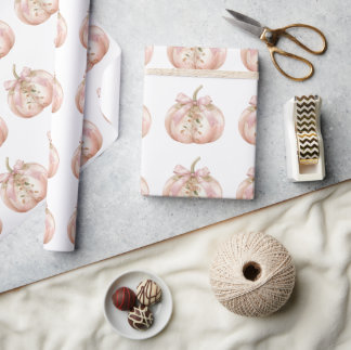 Papel De Regalo Chic Deslucido Floral Calabaza Coqueta Otoño Rosa