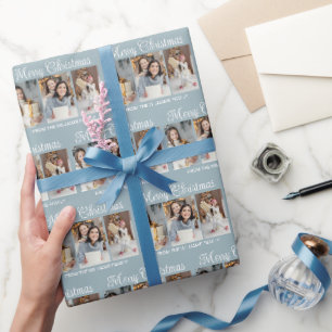 Papel De Regalo Chic Dusty Blue Feliz Navidad Fotografía Collage