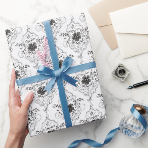 Papel De Regalo Chic Flores de Encaje Falso Negro y Blanco para De