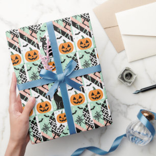 Papel De Regalo Chic Geometric Pastel Black Cat Pumpkin Halloween