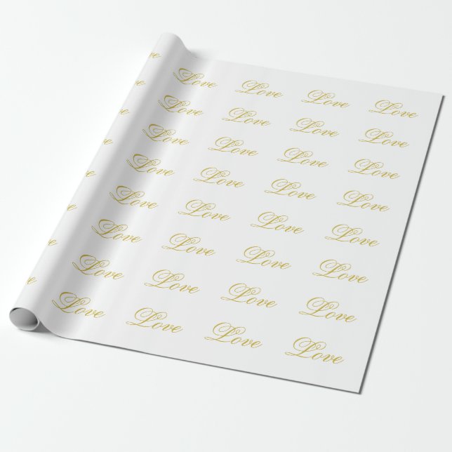 Papel De Regalo Chic Gold Script Amor Blanco Caligrafía Boda (Desenrollado)