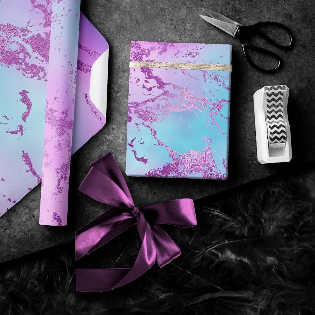 Papel De Regalo Chic Marble | Glitzy Glam Violeta Púrpura Azul Omb (Subido por el creador)