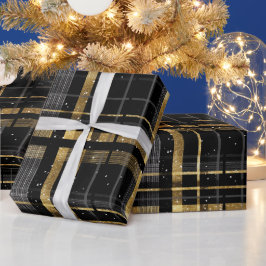 Papel De Regalo Chic Oro Negro Lujo Patrón de Cuadros de Ónix