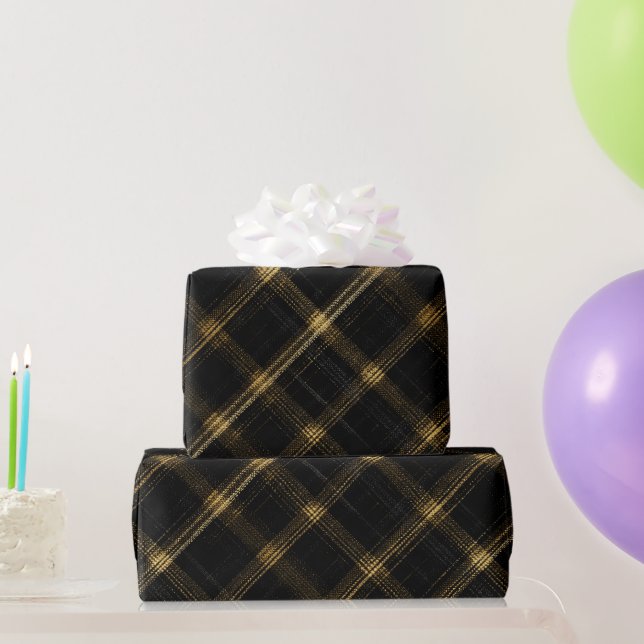 Papel De Regalo Chic Oro Negro Lujo Patrón de Cuadros de Ónix (Regalos de fiesta)