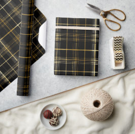 Papel De Regalo Chic Oro Negro Lujo Patrón de Cuadros de Ónix