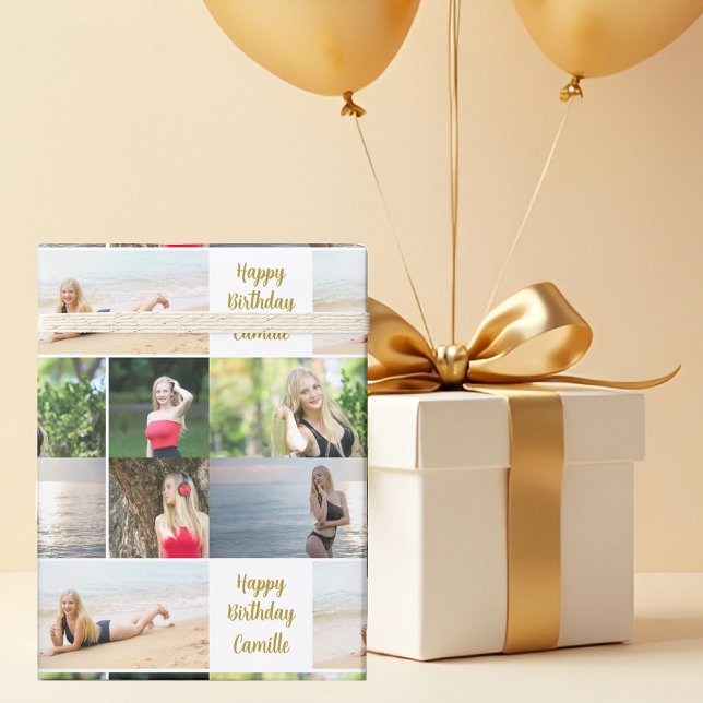 Papel De Regalo Chic Photo Collage Happy Birthday Gold Script (Subido por el creador)