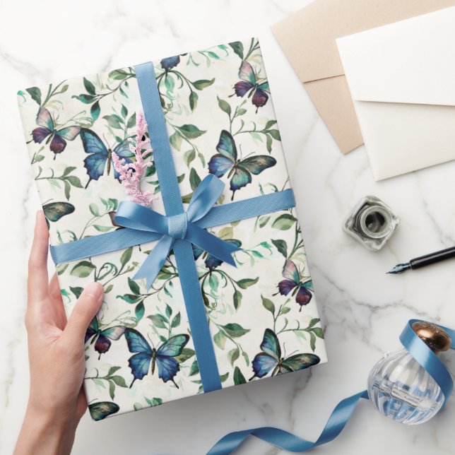 Papel De Regalo Chic Romántico Azul Mariposas Despedida de Soltera (Regalar)