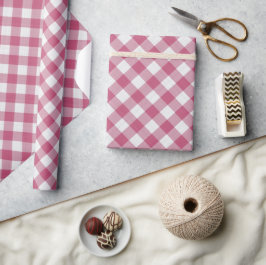 Papel De Regalo Chic Rústico Blanco Cuadro Escocés Rosa Oscuro