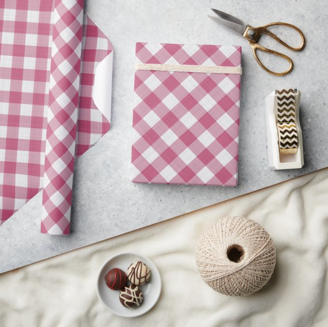 Papel De Regalo Chic Rústico Blanco Cuadro Escocés Rosa Oscuro (Artesanía)