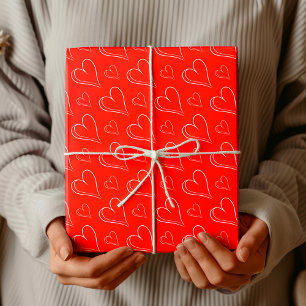 Papel De Regalo Chic San Valentín Rojo Corazón Blanco Delicado