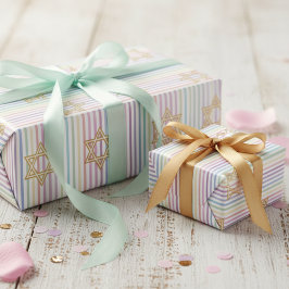 Papel De Regalo Chic Star of David Rainbow Striped Pattern