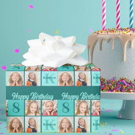 Papel De Regalo Chic Teal Birthday Party Custom Photo Collage