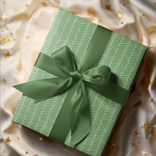 Papel De Regalo Chic Verde Bosque Claro Salvia Oscura Rayada Zigza