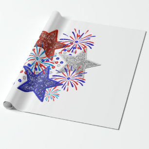 Papel De Regalo Chica 4 de Julio Mujeres Rojo Blanco Azul Estrella