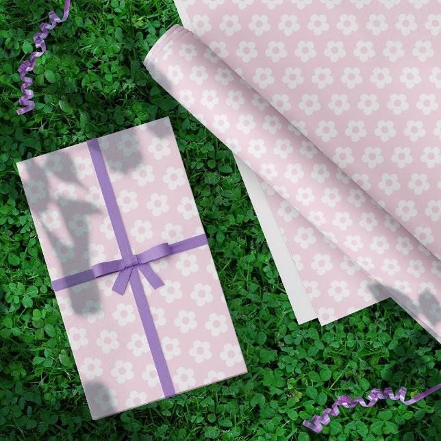 Papel De Regalo Chica adolescente Pastel Flor de margarita blanca  (In Situ on clover bed)