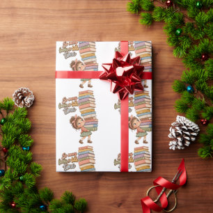 Papel De Regalo Chica Amante de Libros Original Clipart, Niña con