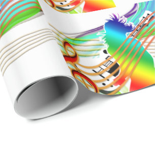 Papel De Regalo Chica arcoiris con notas musicales