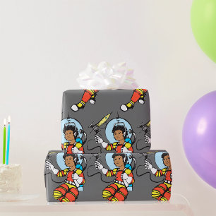 Papel De Regalo Chica Astronauta con Lanzacohetes