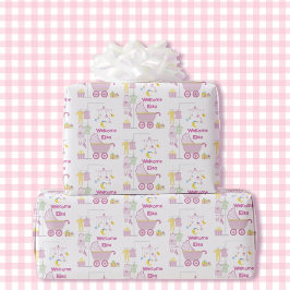 Papel De Regalo Chica Baby Shower Bassinet color rosa Añadir nombr
