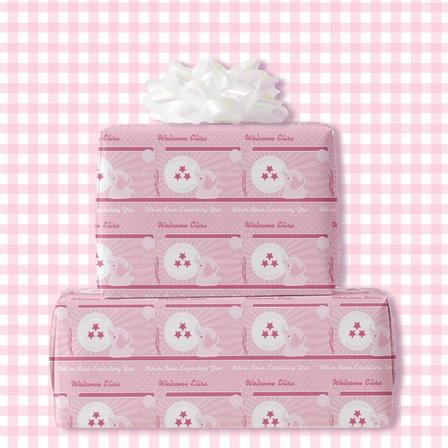 Papel De Regalo Chica Baby Shower Bassinet Rosa Añadir nombre y gu (Subido por el creador)