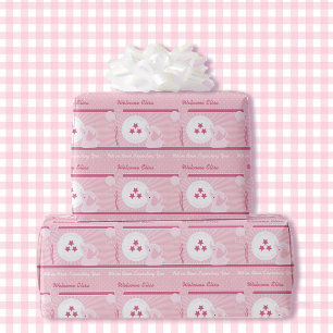 Papel De Regalo Chica Baby Shower Bassinet Rosa Añadir nombre y gu