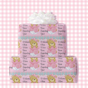 Papel De Regalo Chica Baby Shower Teddy Bear Añadir nombre Pastel 